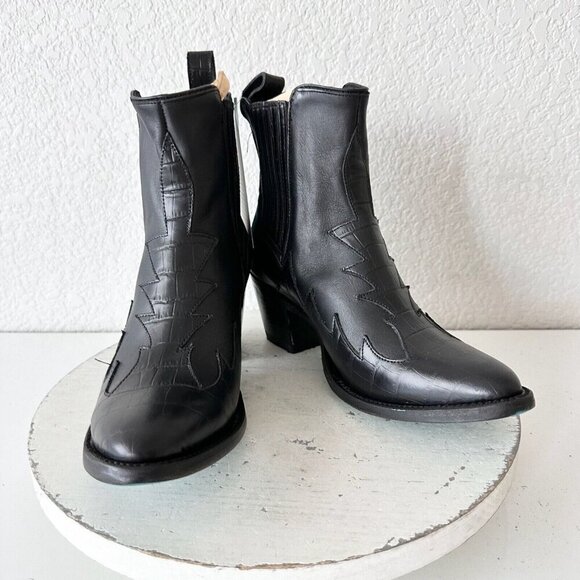 NEW Lane CHELSEA Womens Cowboy Bootie 6.5 Western Black Leather Short Boots - Picture 12 of 12